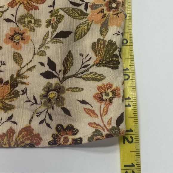 Faherty Floral Blouse in Cream and Brown Women’s LG Tie Neck Elastic at Wrist - Picture 8 of 11